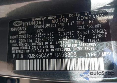 2020 Hyundai Kona Sel Plus from USA, damaged, VIN KM8K6CAA8LU453808